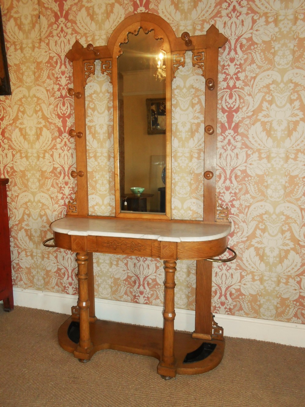Victorian Golden Oak Aesthetic Hallstand, c.1880