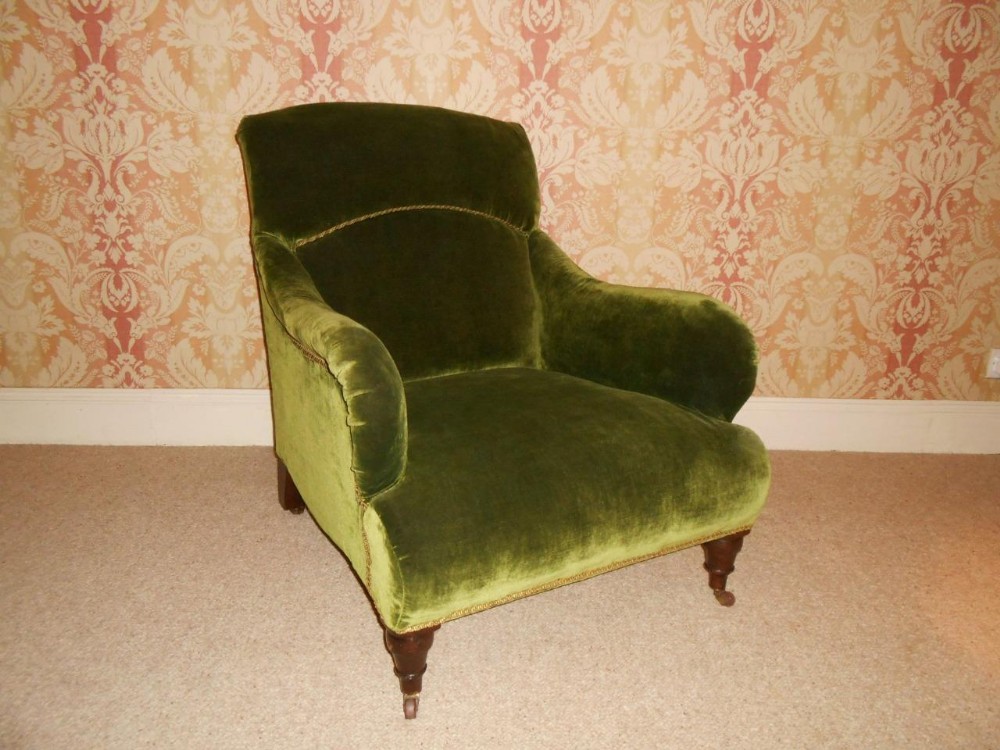 Victorian Mahogany & Velvet Howard Shape Armchair