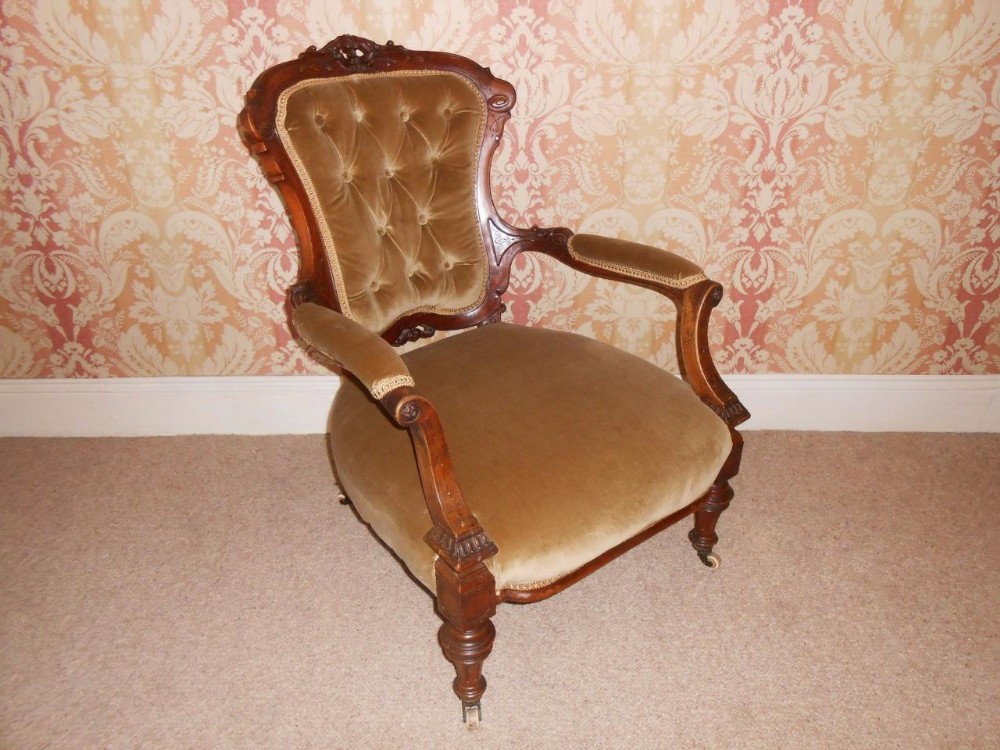 Victorian Walnut Framed Button Back Armchair
