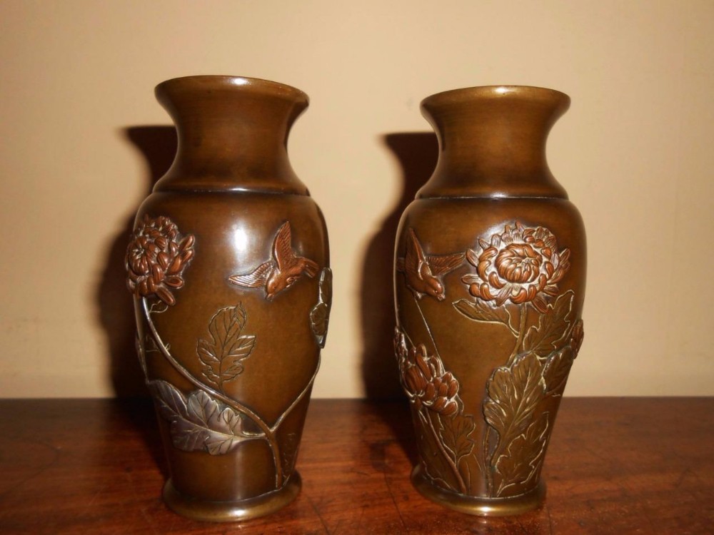  Pair of Japanese Bronze Vases Meiji Period c.1890