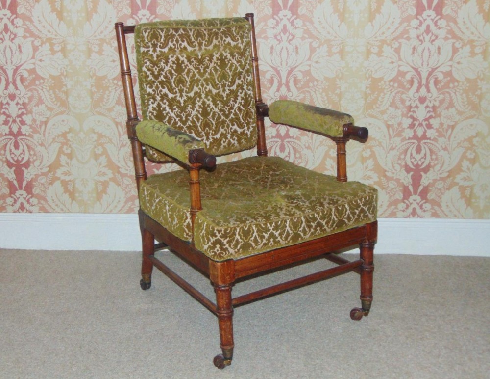 Regency Style Walnut Faux Bamboo Library Armchair