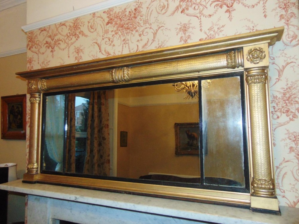 Good Regency Triple Plate Overmantel Mirror With Original Gilding