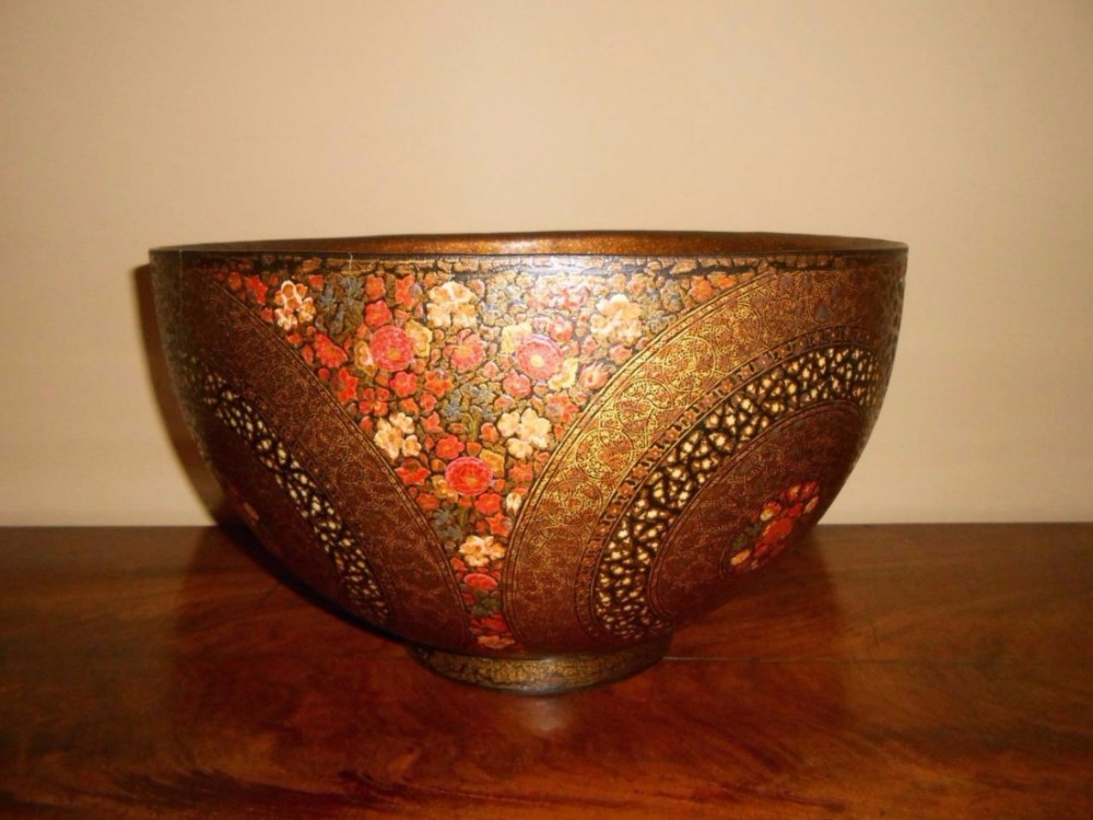Beautiful Very Large Indian Millefiore Kashmir Papier Mache Bowl c.1900