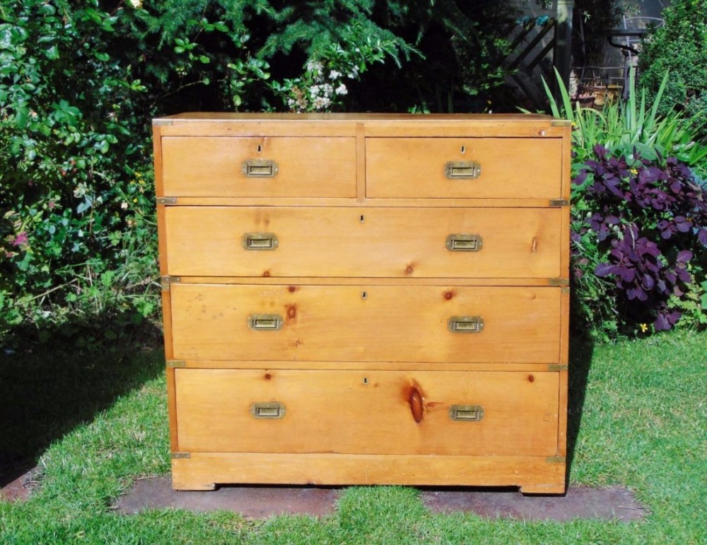 19th Century Golden Pine Campaign Chest of Drawers