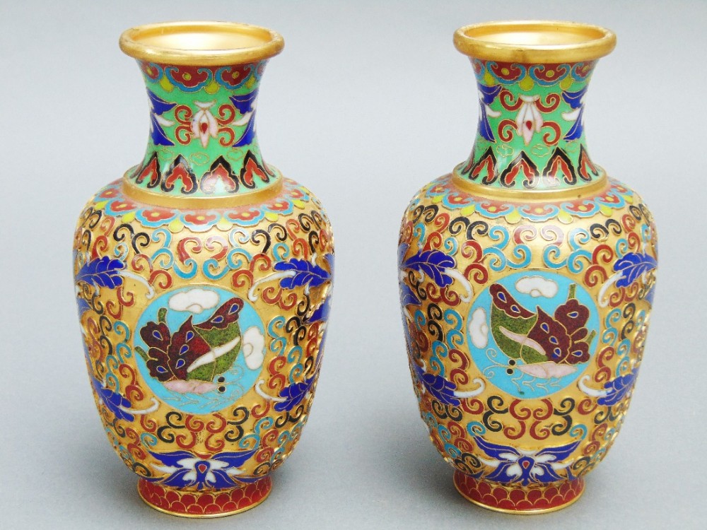 Pair of Chinese Cloisonne Vases Early 20th Century