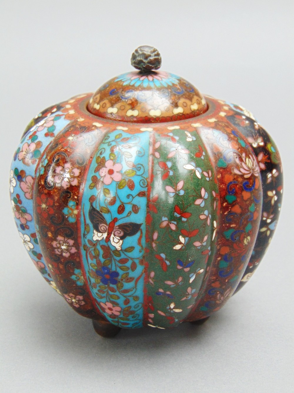 Japanese Cloisonne Pumpkin Shaped Lidded Vase Meiji Period