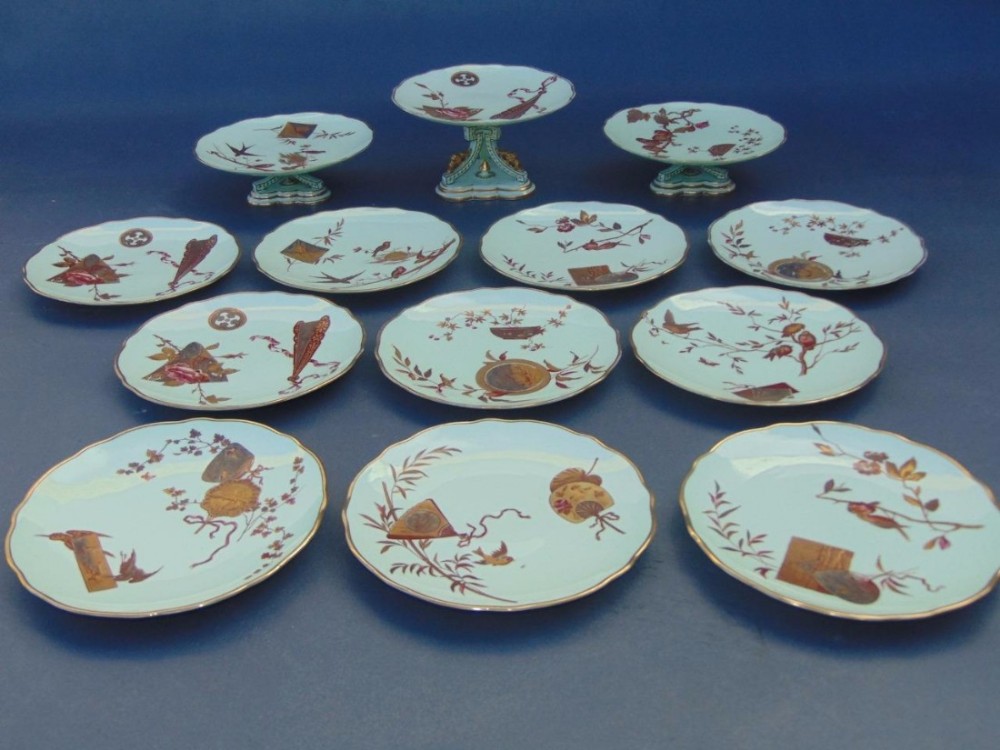Victorian Japanese Influenced Aesthetic Porcelain Dessert Set