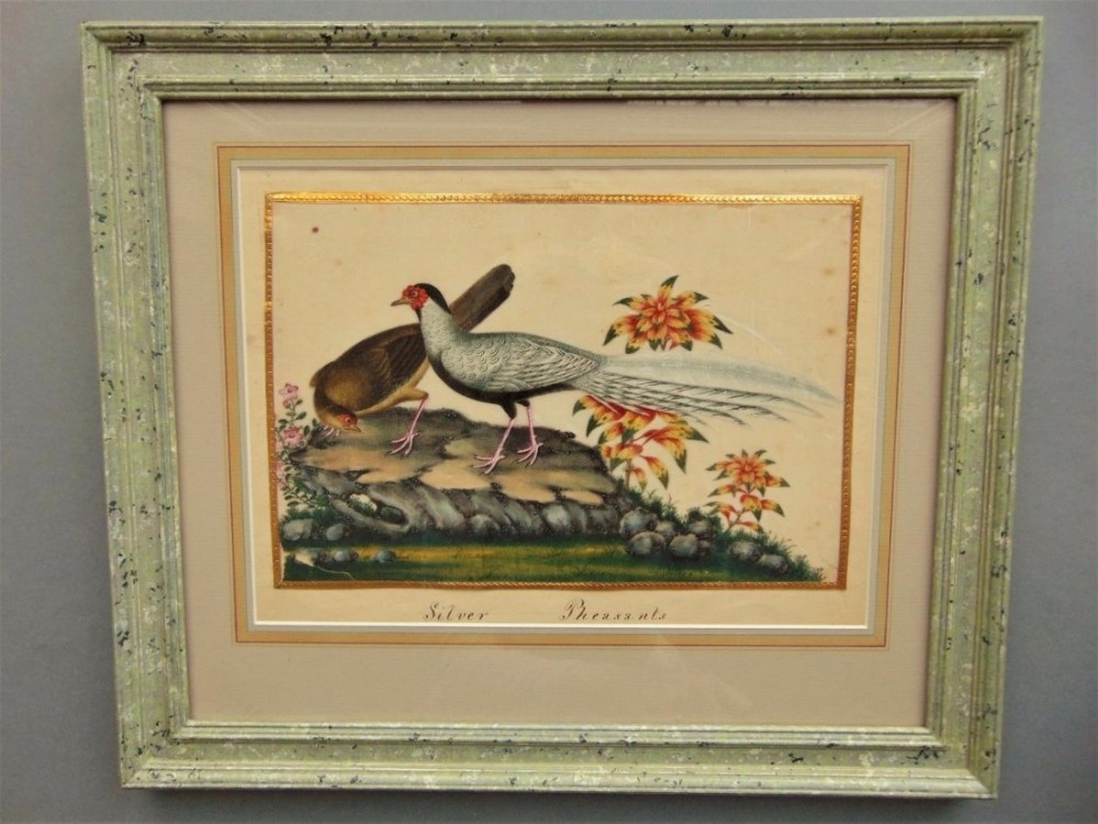 19th Century Chinese Watercolour Painting on Pith Silver Pheasants