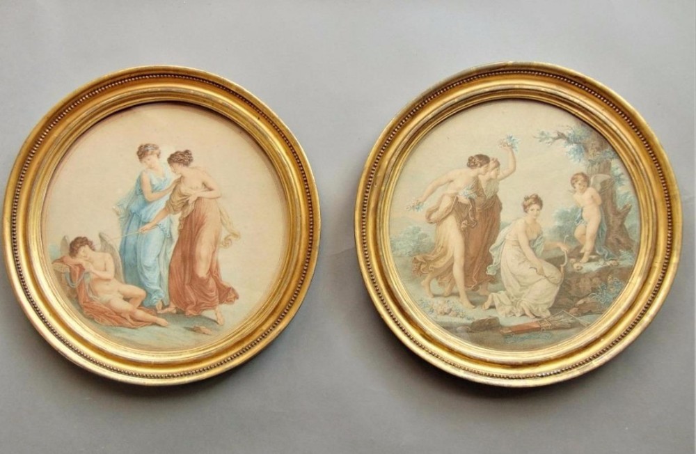 Pair of Regency Hand Coloured Engravings Bartolozzi after Kauffman