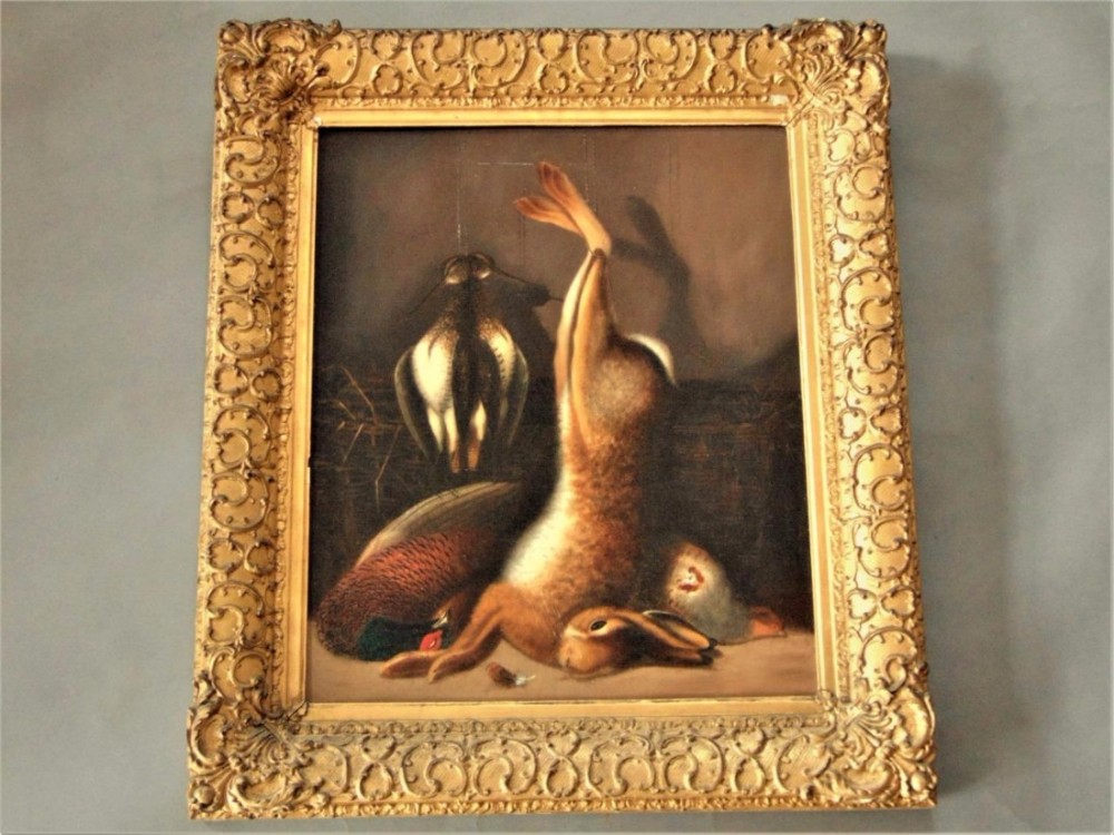 Imposing Oil Painting Still Life Game Circle of Benjamin Blake