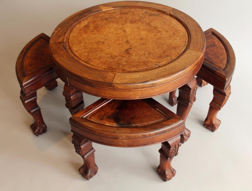 19th Century Chinese Hardwood Nest of Tables Rosewood and Burr Walnut