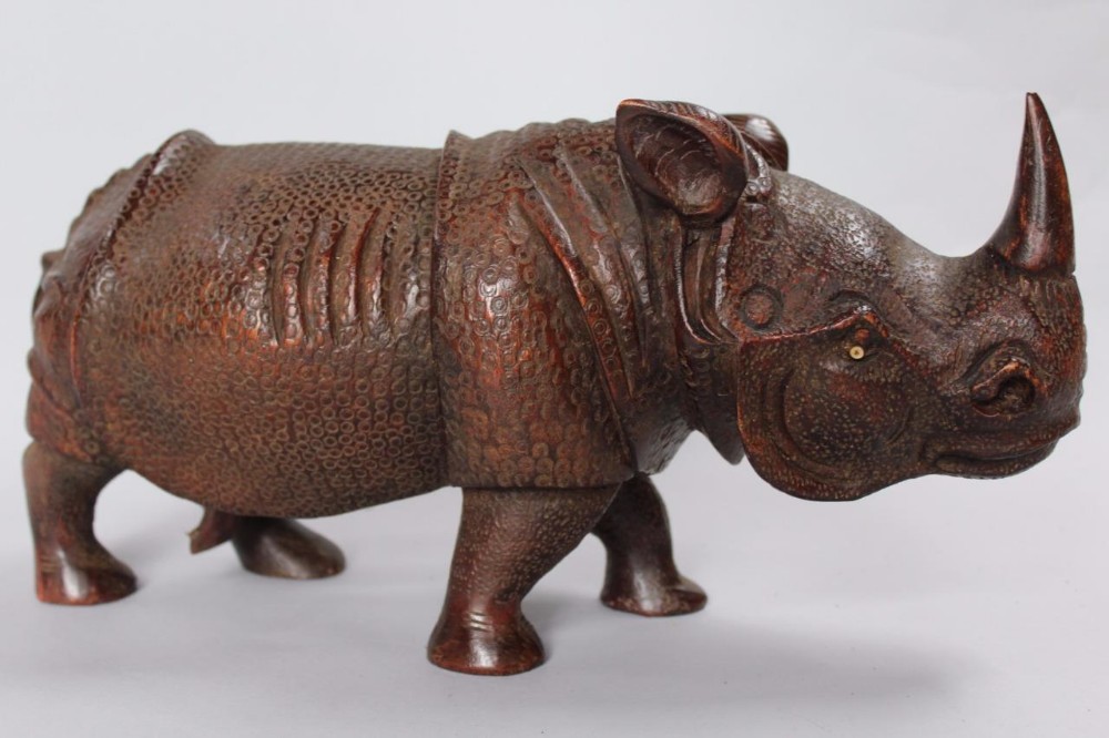 Large Carved Indian One Horned Rhino