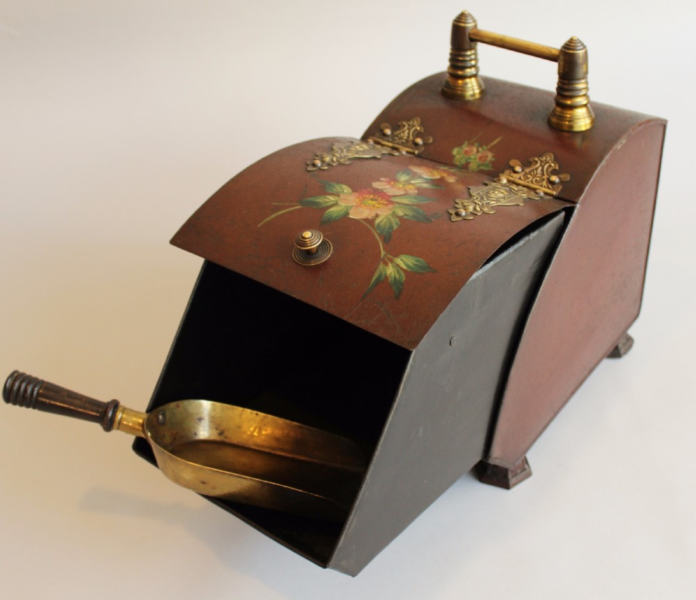Victorian Painted Toleware Coal Box View V