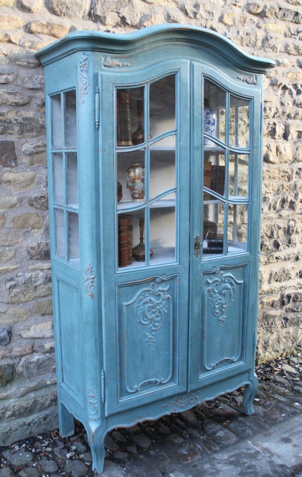 Antique Painted French Glazed Cabinet