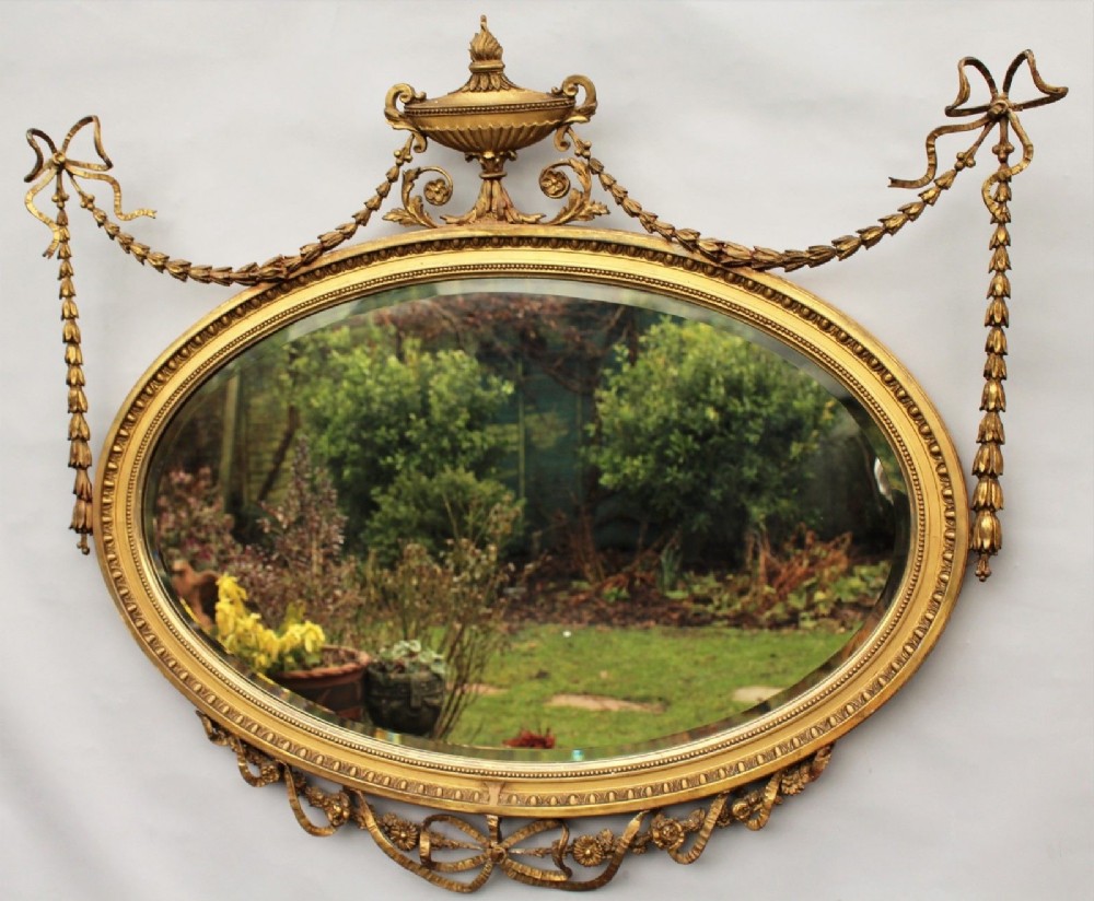 Victorian Regency Style Oval Gilt Overmantle Mirror Large