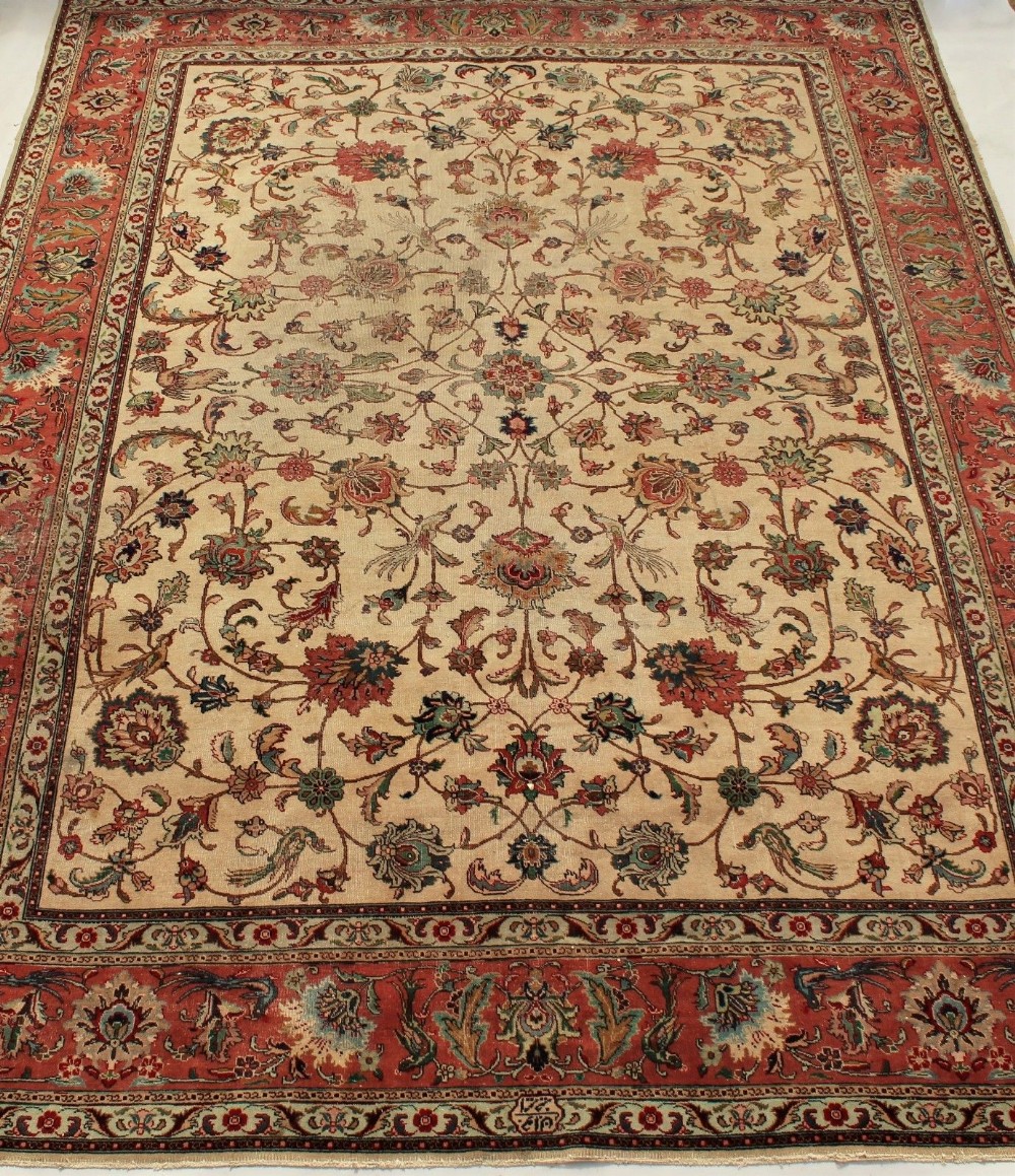 Antique Tabriz Carpet Room Size Signed