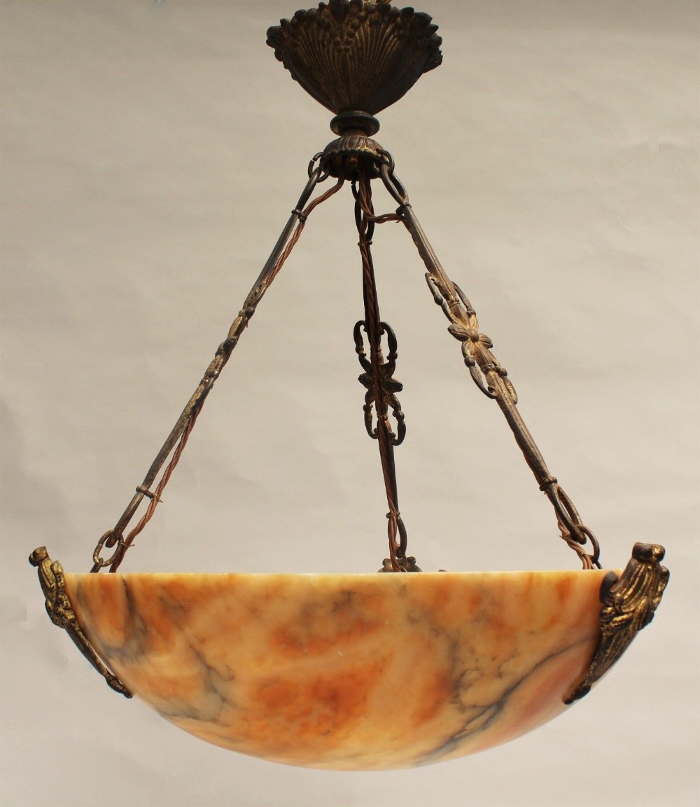 Antique French Art Deco Alabaster Ceiling Light