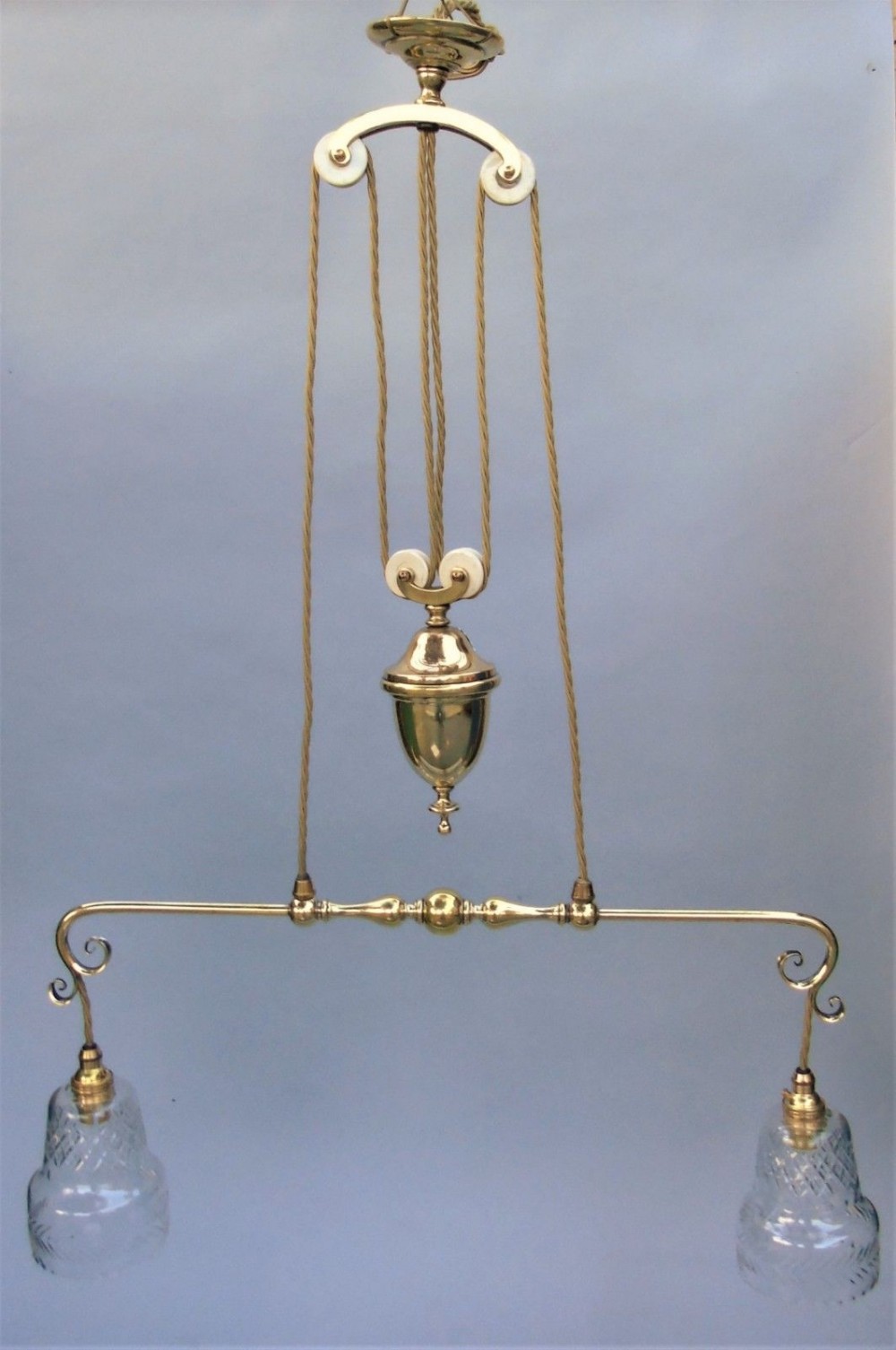 Good Quality Victorian Rise & Fall 2 Branch Chandelier