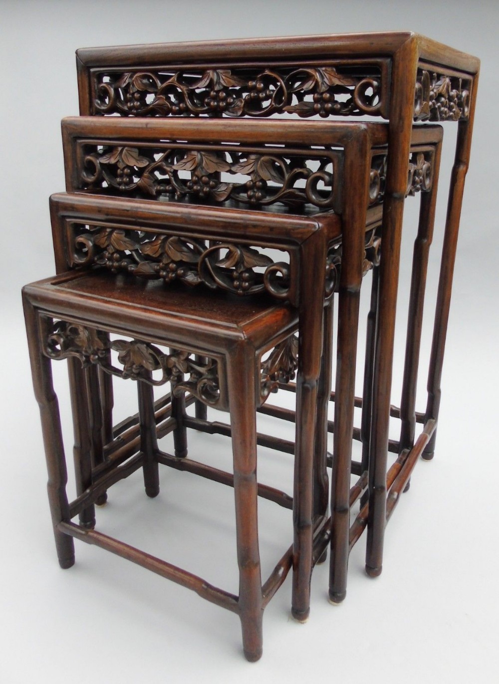 Antique Chinese Carved Hardwood Quartetto Nest of Tables
