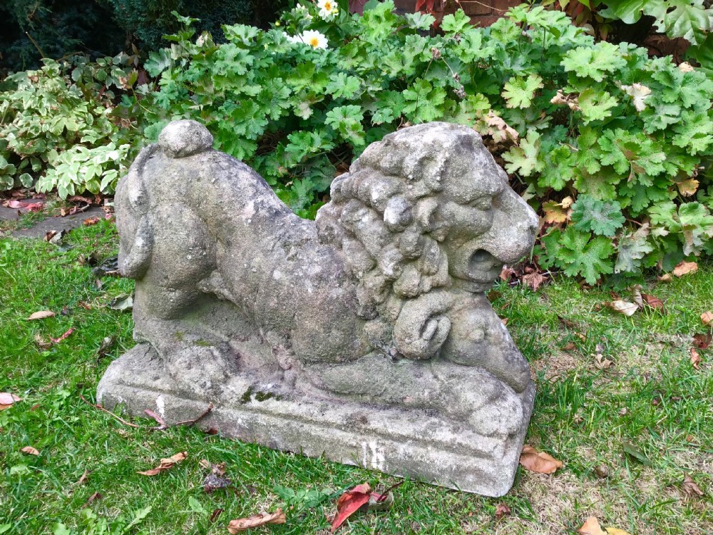 Antique Stone Garden Lion Statue 