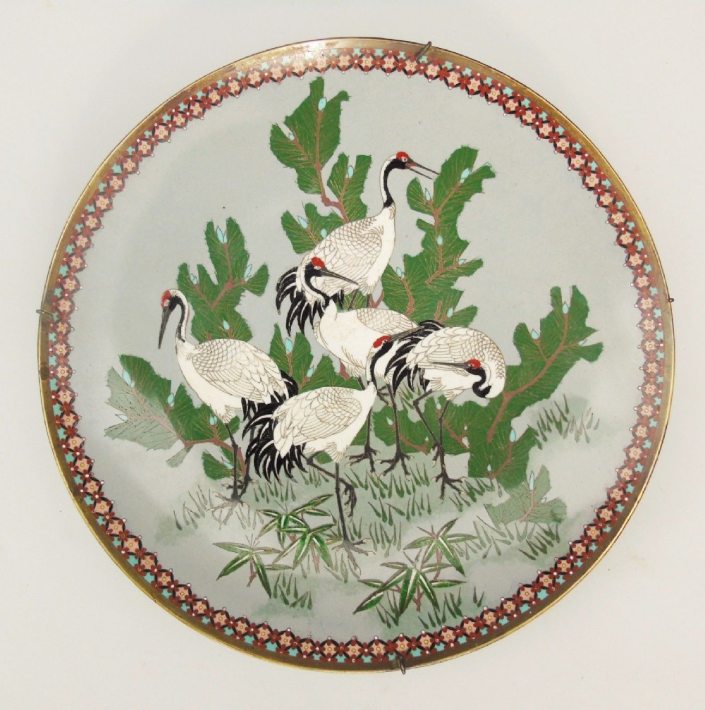 Japanese Meiji Cloisonne Charger Storks