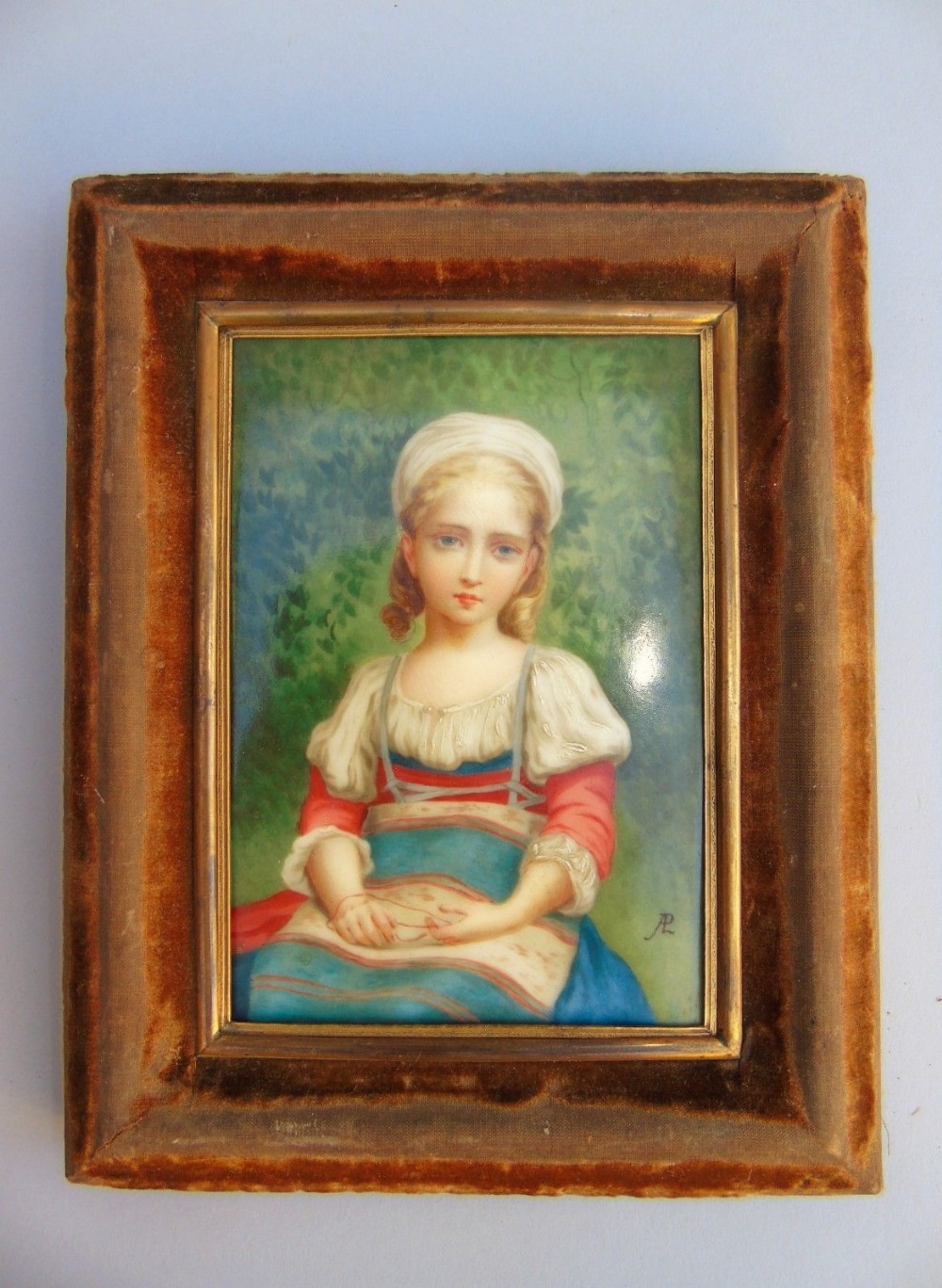 Miniature Portrait on Porcelain Young Girl 19th Century