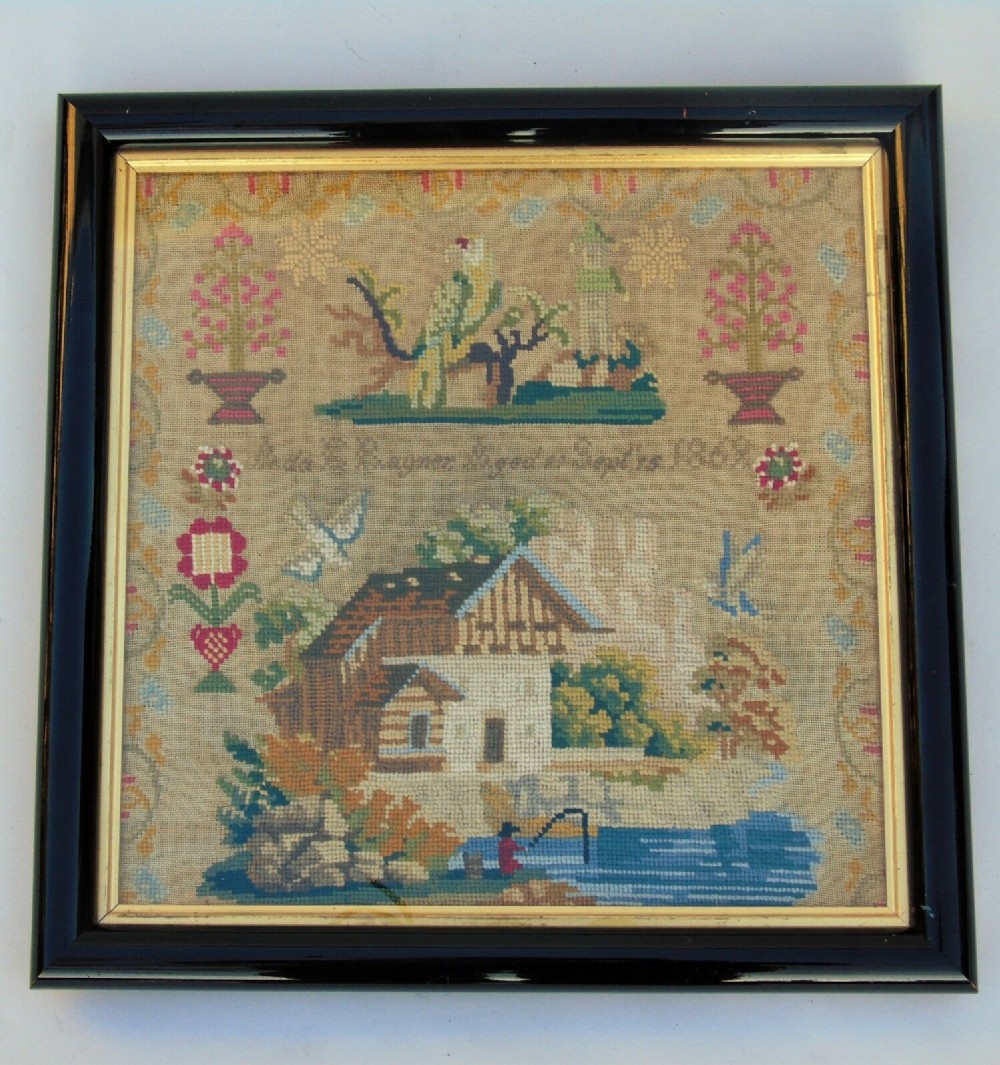 19th Century Woolwork Sampler Ada Rayner 1869