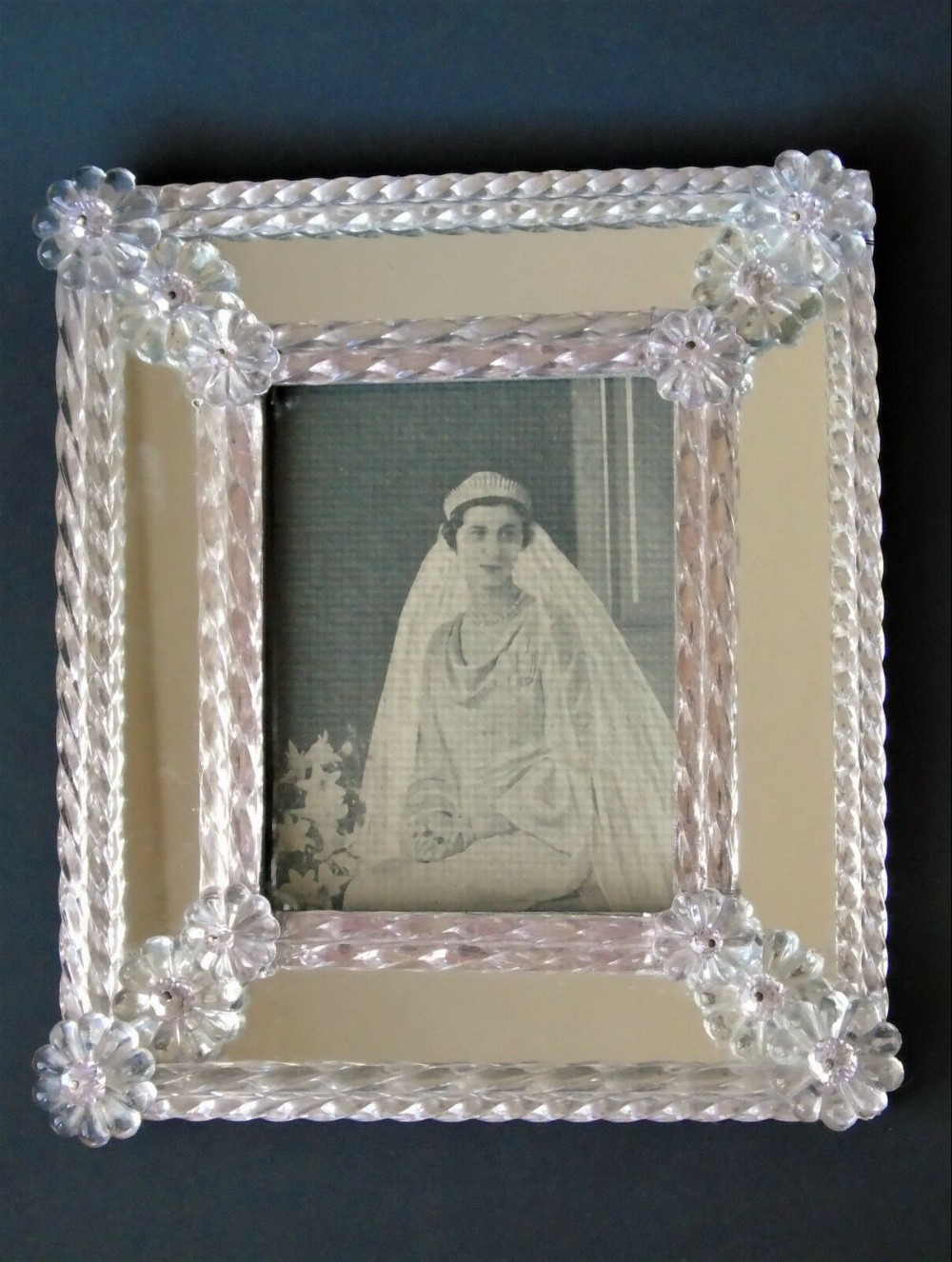 Antique Venetian Pink Glass Mirrored Photograph Frame