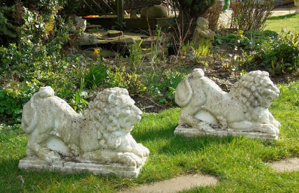 Pair of Antique Medieval Style Garden Lions