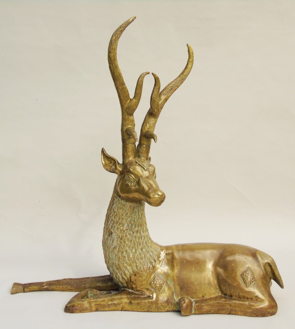 Very Large Antique Thai Gilt Bronze Deer View V