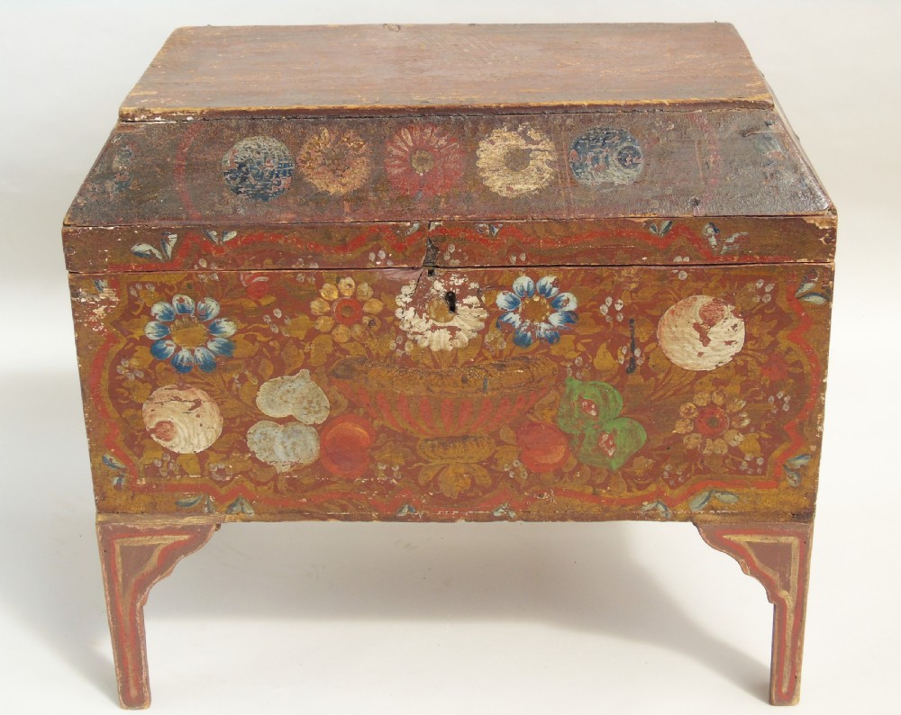 Antique Painted Folk Art Swedish Chest View II