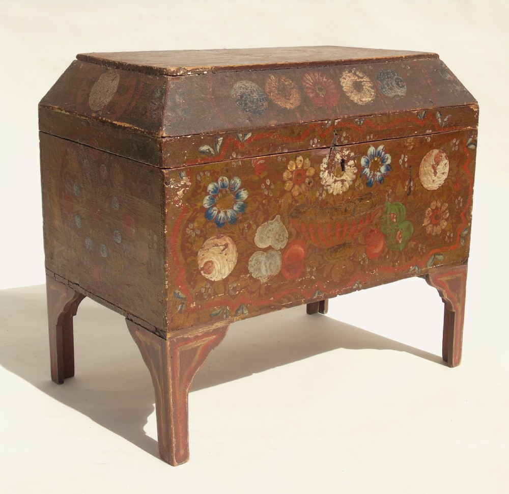 Antique Painted Folk Art Swedish Chest View V