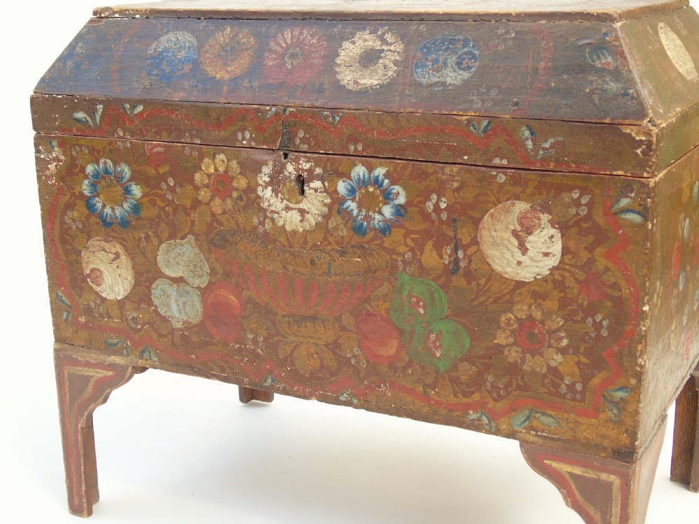 Antique Painted Folk Art Swedish Chest View X
