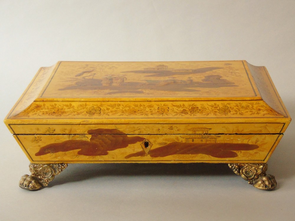 Regency Yellow Lacquer Jewellery Casket 18th Century View IX