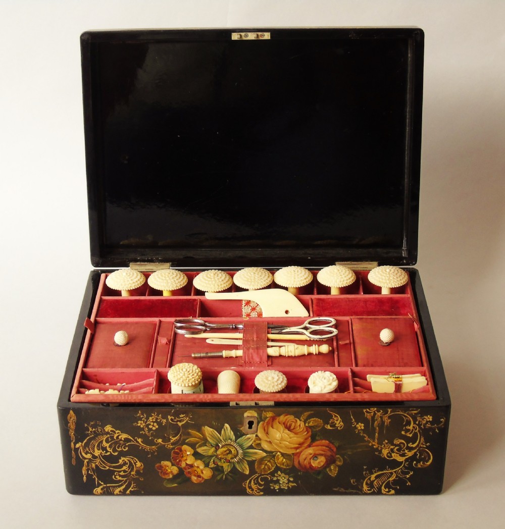 Beautiful Antique Hand Painted Sewing Box View IV