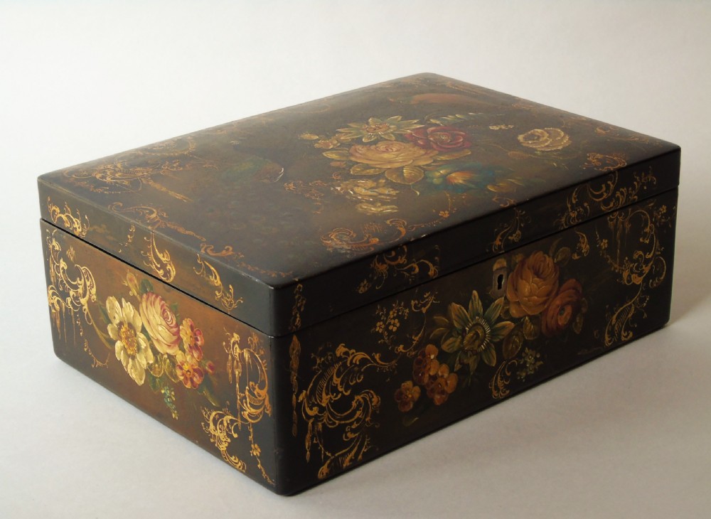 Beautiful Antique Hand Painted Sewing Box View V