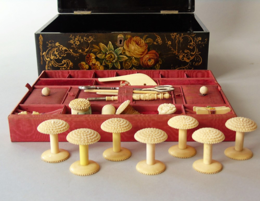 Beautiful Antique Hand Painted Sewing Box View IX