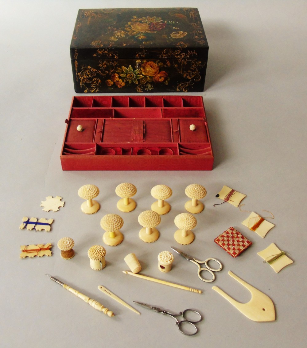 Beautiful Antique Hand Painted Sewing Box View XI