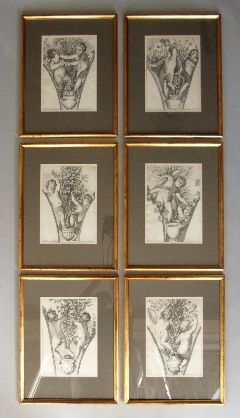 Set of Six Antique Engravings Cherubs After Petrus Antonius Cotta