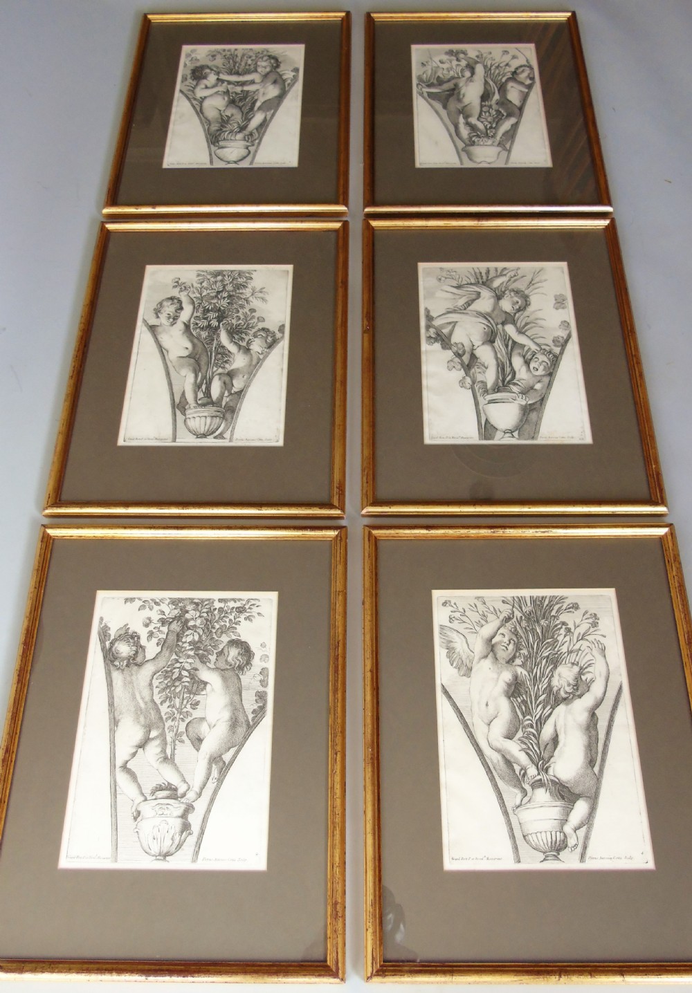 Set of Six Antique Engravings Cherubs After Petrus Antonius Cotta View II