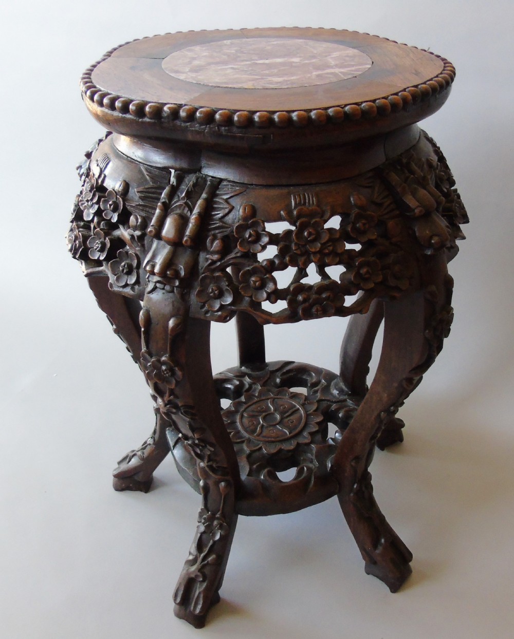 Antique Chinese Rosewood Plant Stand with Marble Top View II