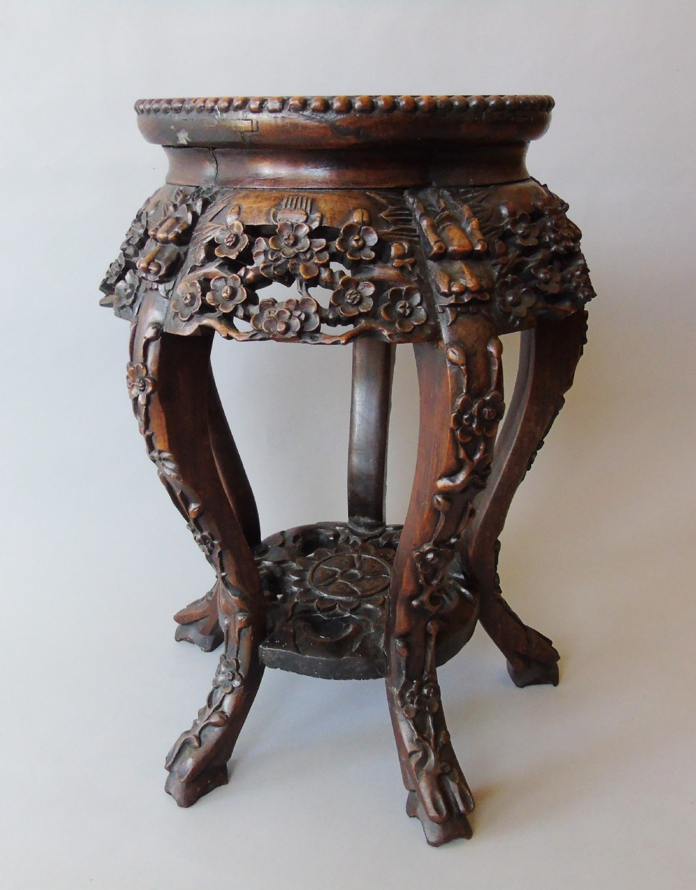 Antique Chinese Rosewood Plant Stand with Marble Top View III
