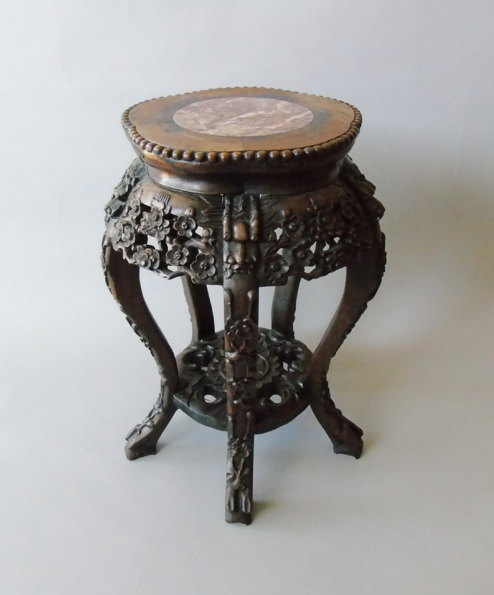 Antique Chinese Rosewood Plant Stand with Marble Top View IV