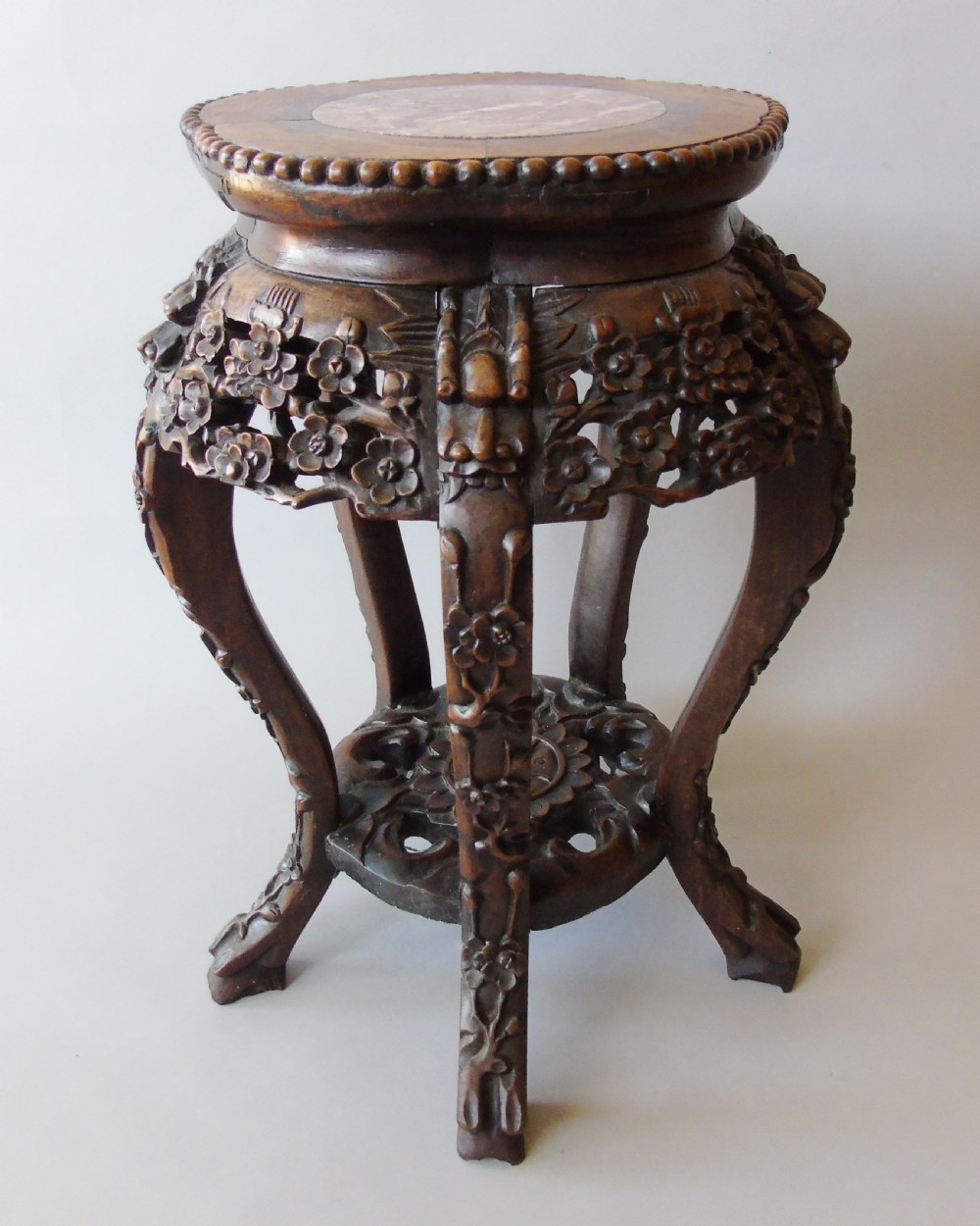 Antique Chinese Rosewood Plant Stand with Marble Top View V