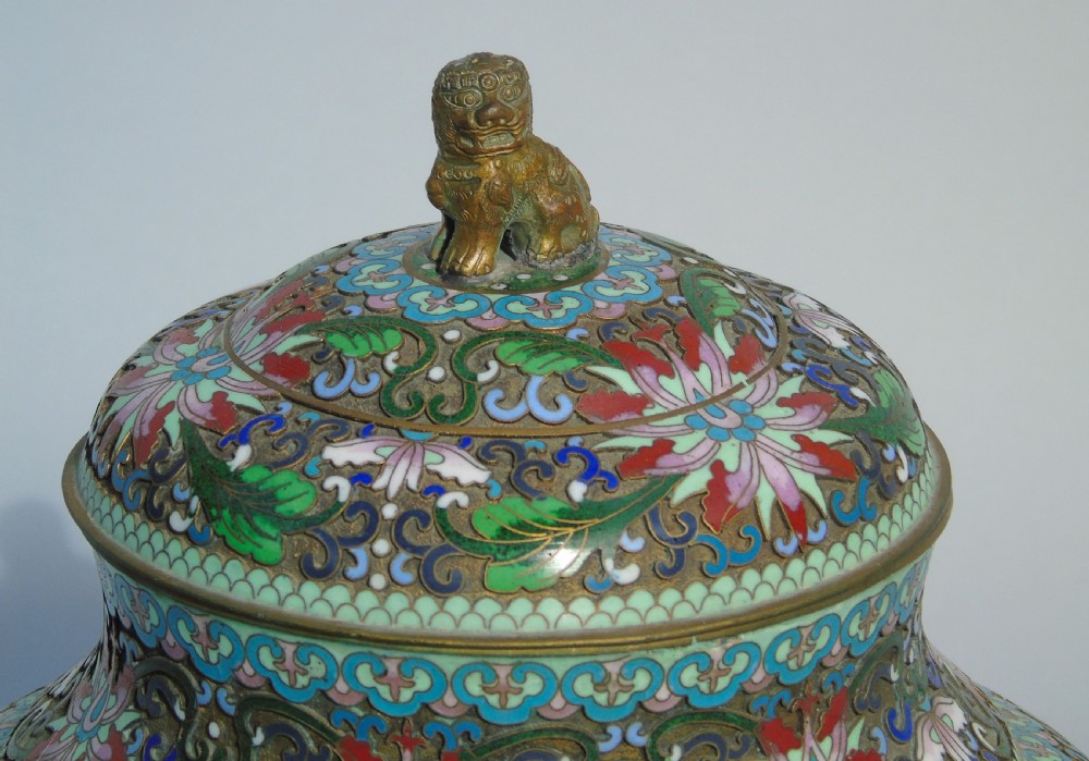 Antique Large Chinese Champleve Enamel Vase and Cover View II