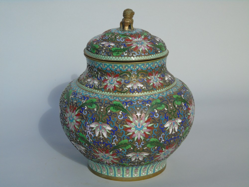 Antique Large Chinese Champleve Enamel Vase and Cover View III