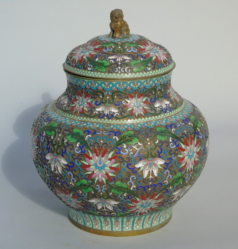 Antique Large Chinese Champleve Enamel Vase and Cover View IV