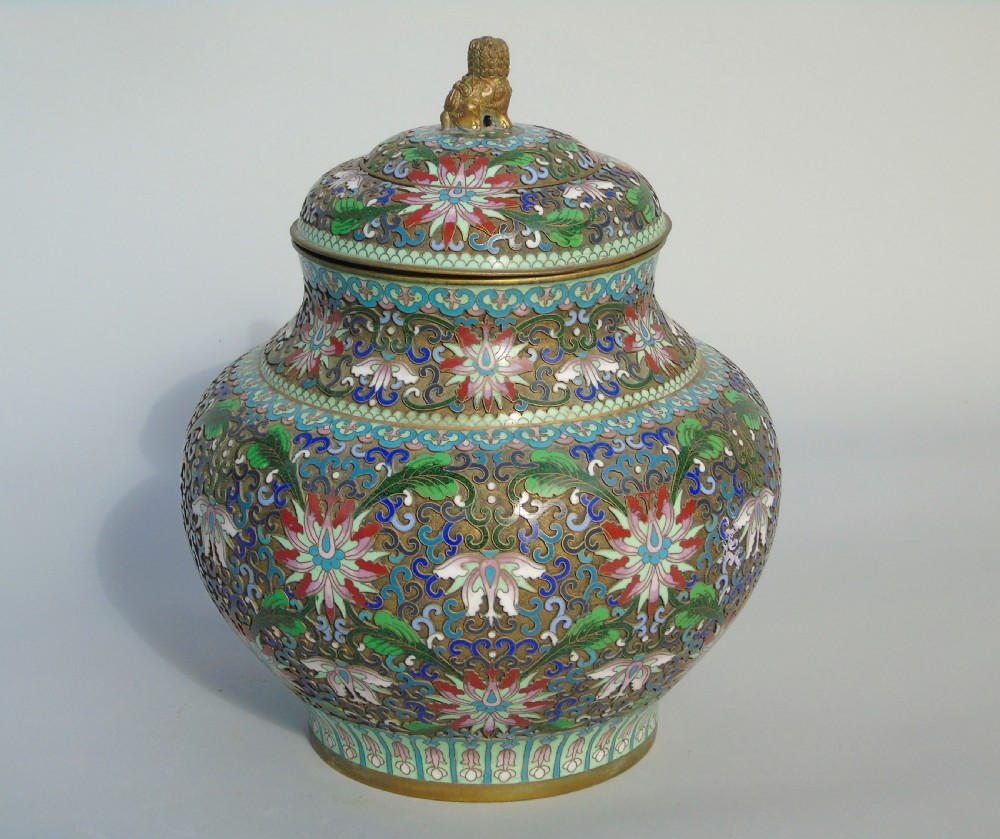 Antique Large Chinese Champleve Enamel Vase and Cover View VI