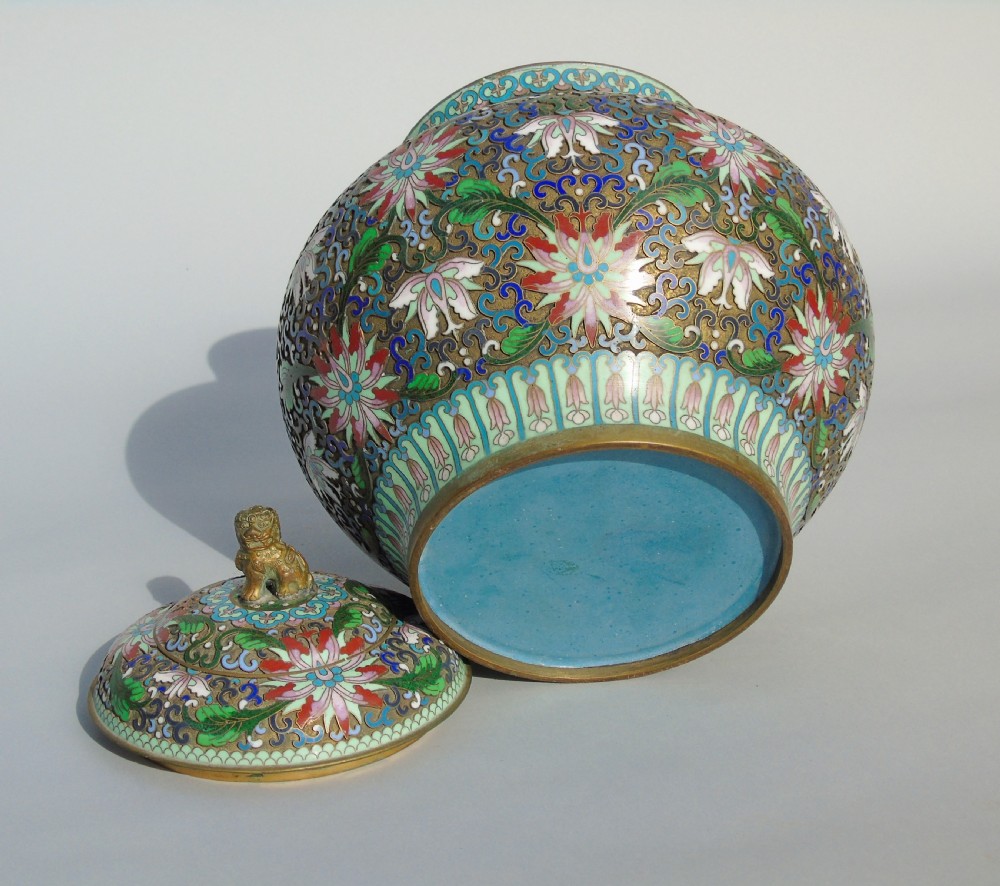 Antique Large Chinese Champleve Enamel Vase and Cover View VII