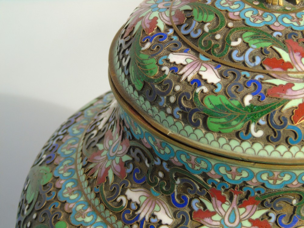 Antique Large Chinese Champleve Enamel Vase and Cover View VIII
